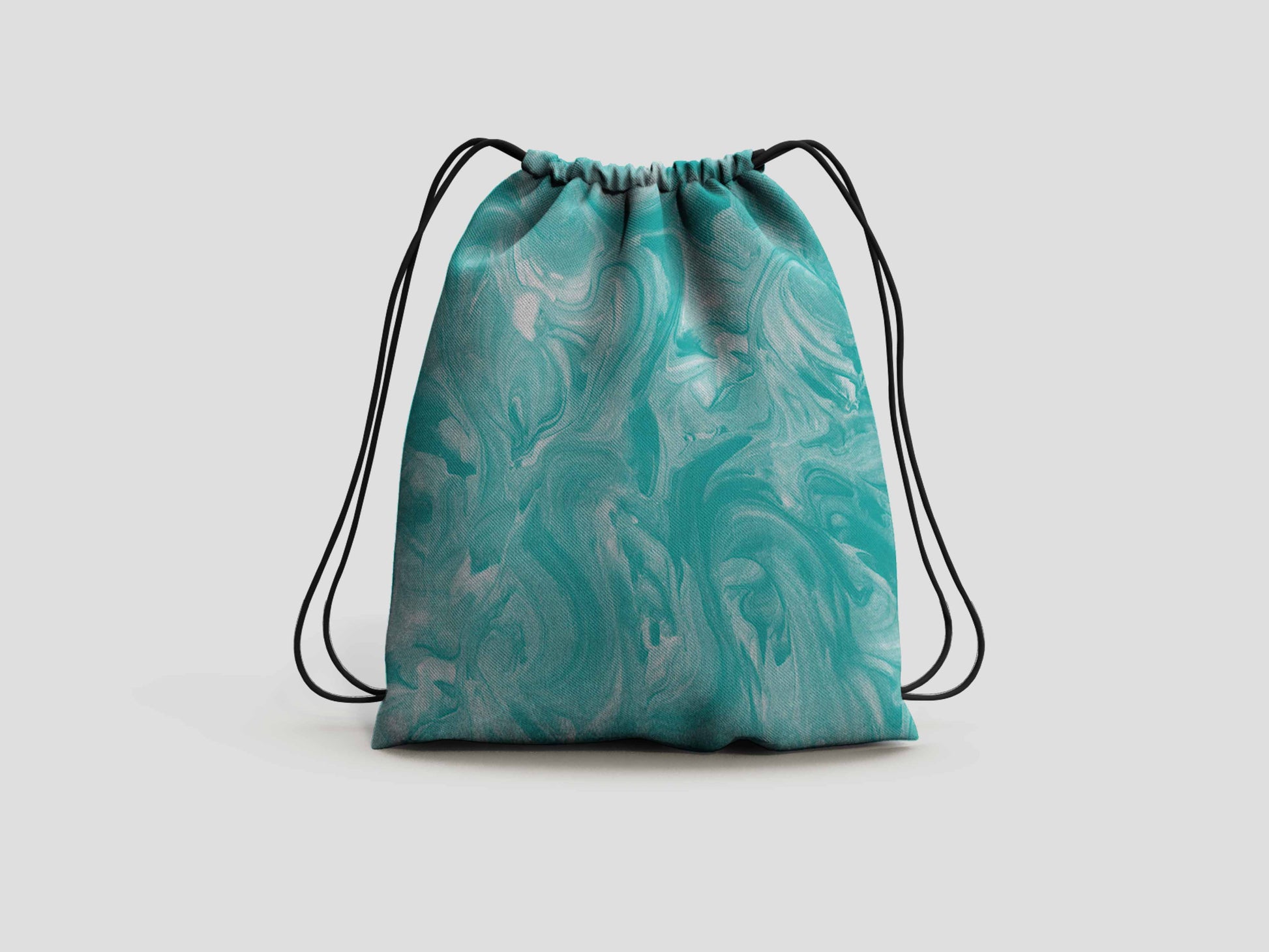 Teal Marble Drawstring Backpack Bag printed with full sublimation