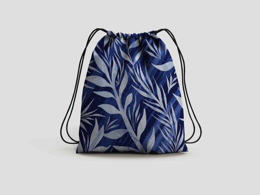 Blue Palm Drawstring Backpack Bag