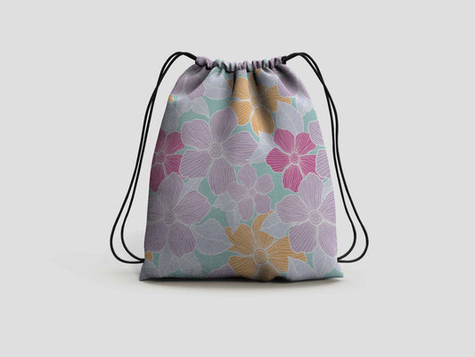 Purple Floral Drawstring Backpack Bag