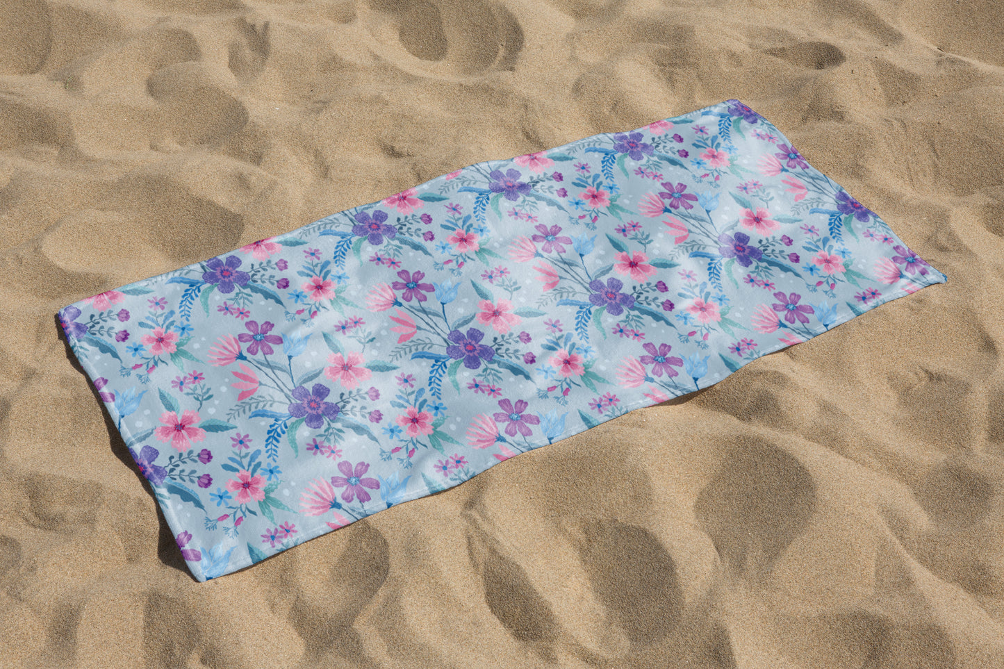 custom full sublimation Blue Floral Beach Towel