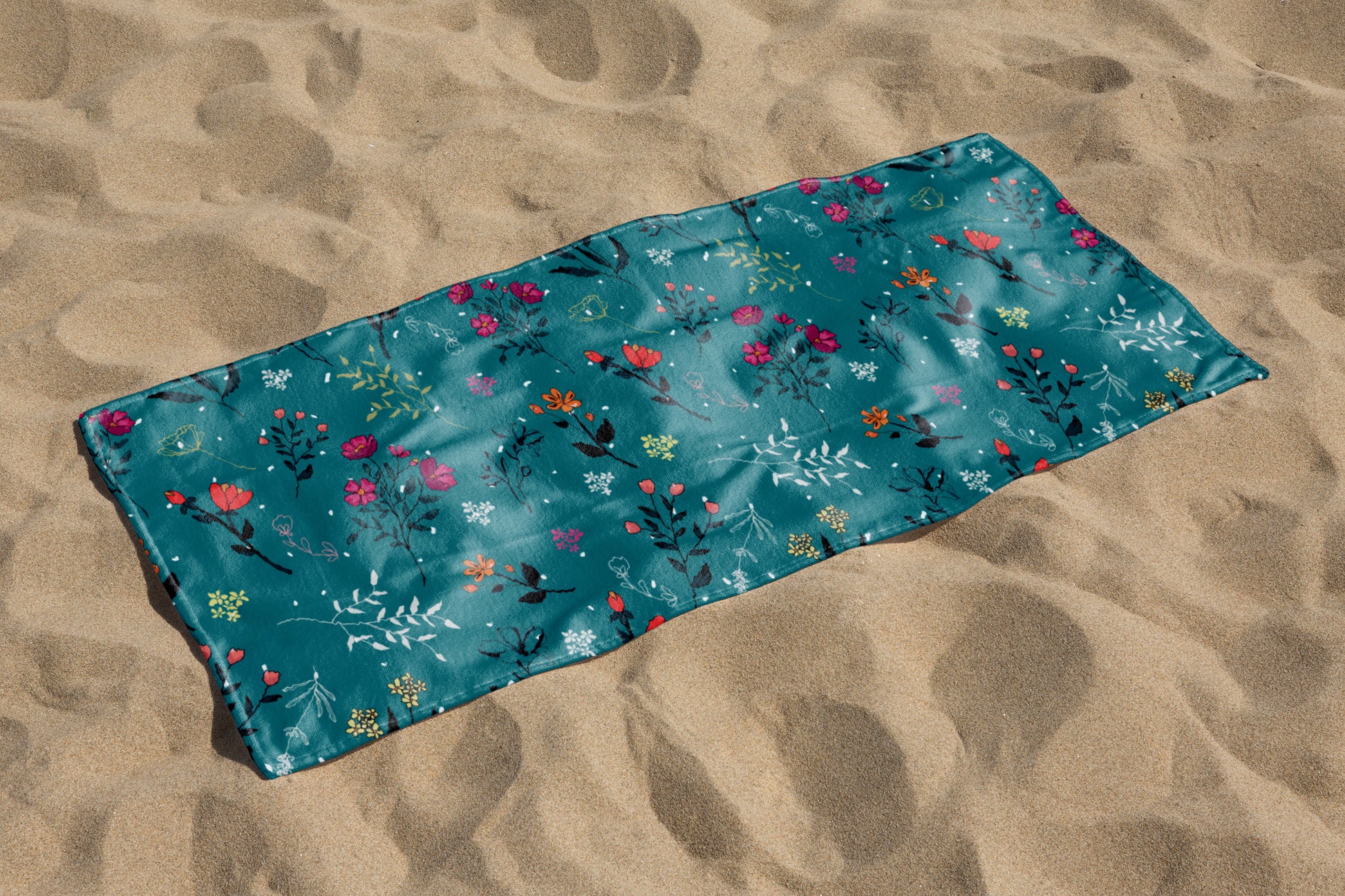 custom Teal Floral Beach Towel full sublimation