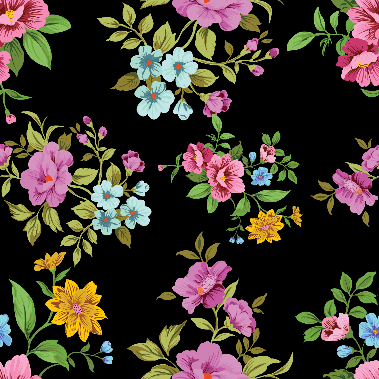 custom Black Floral Tablecloth true colour