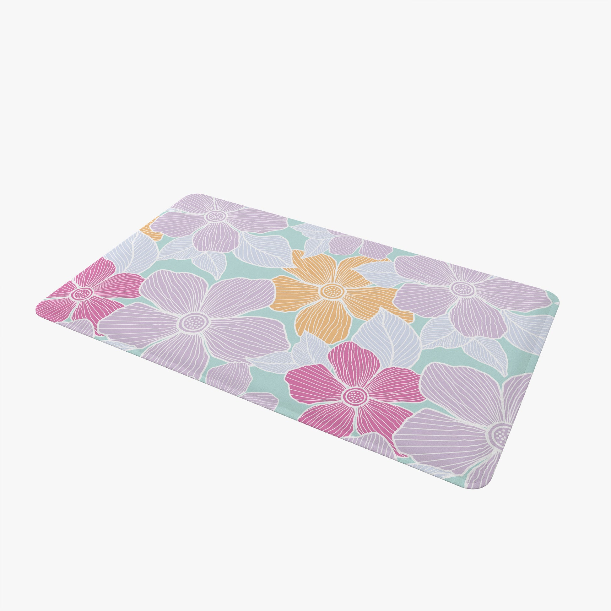 custom Purple Floral Rectangle Door Mat made with neoprene