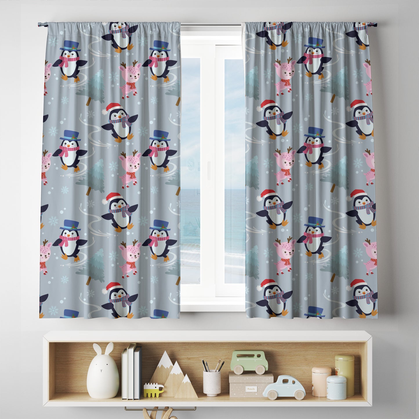 custom Holiday Penguin Curtains for christmas