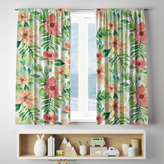 custom full sublimation Green Floral Curtains