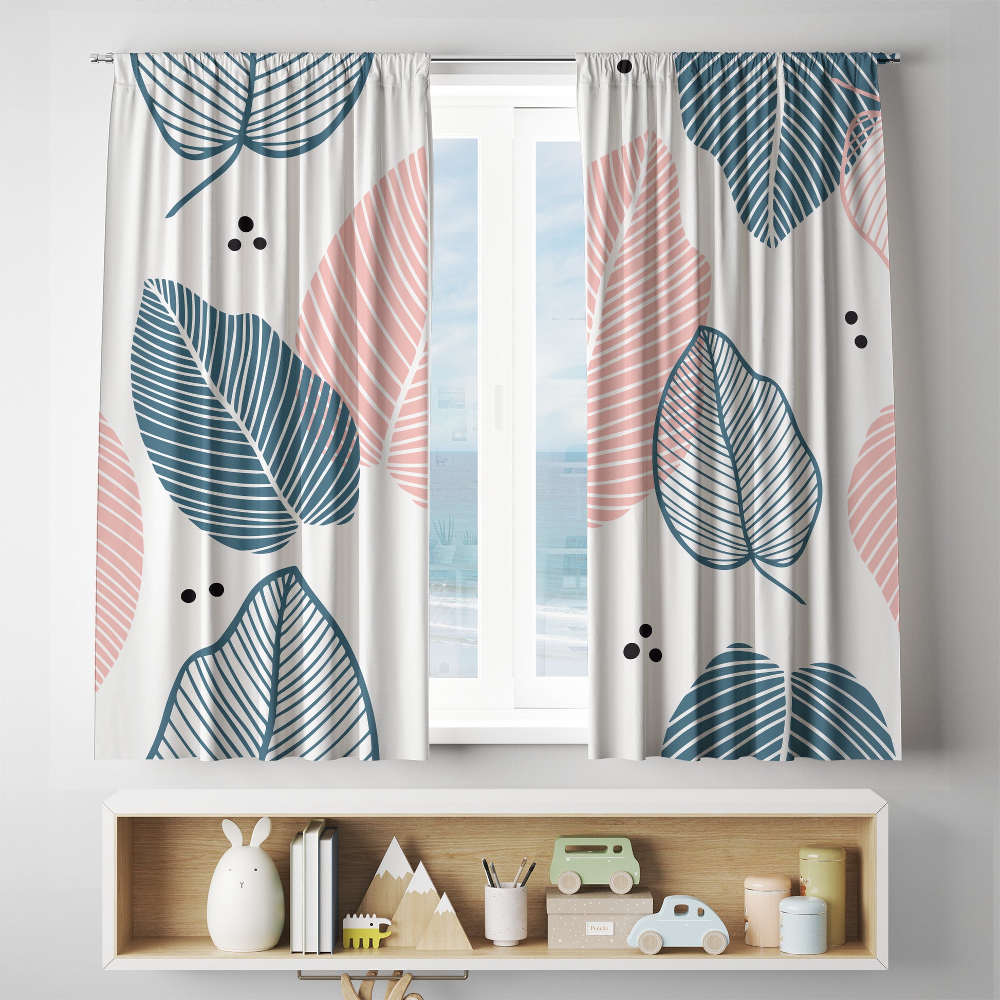 custom White Leaf Curtains full sublimation