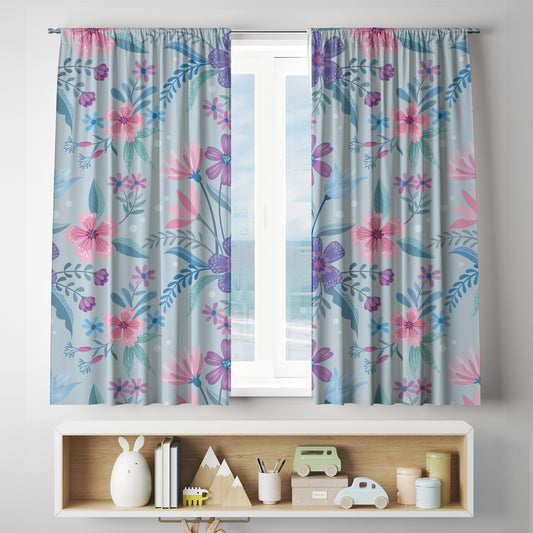 custom Blue Floral Curtains printed with full sublimation