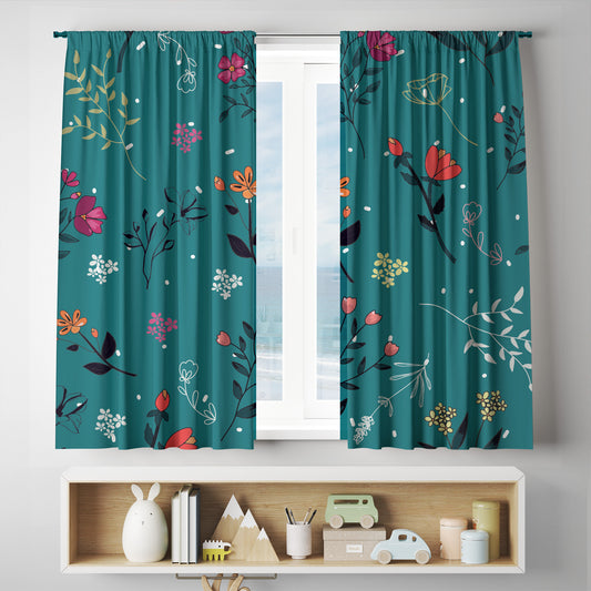 Teal Floral Curtains full sublimation custom printed