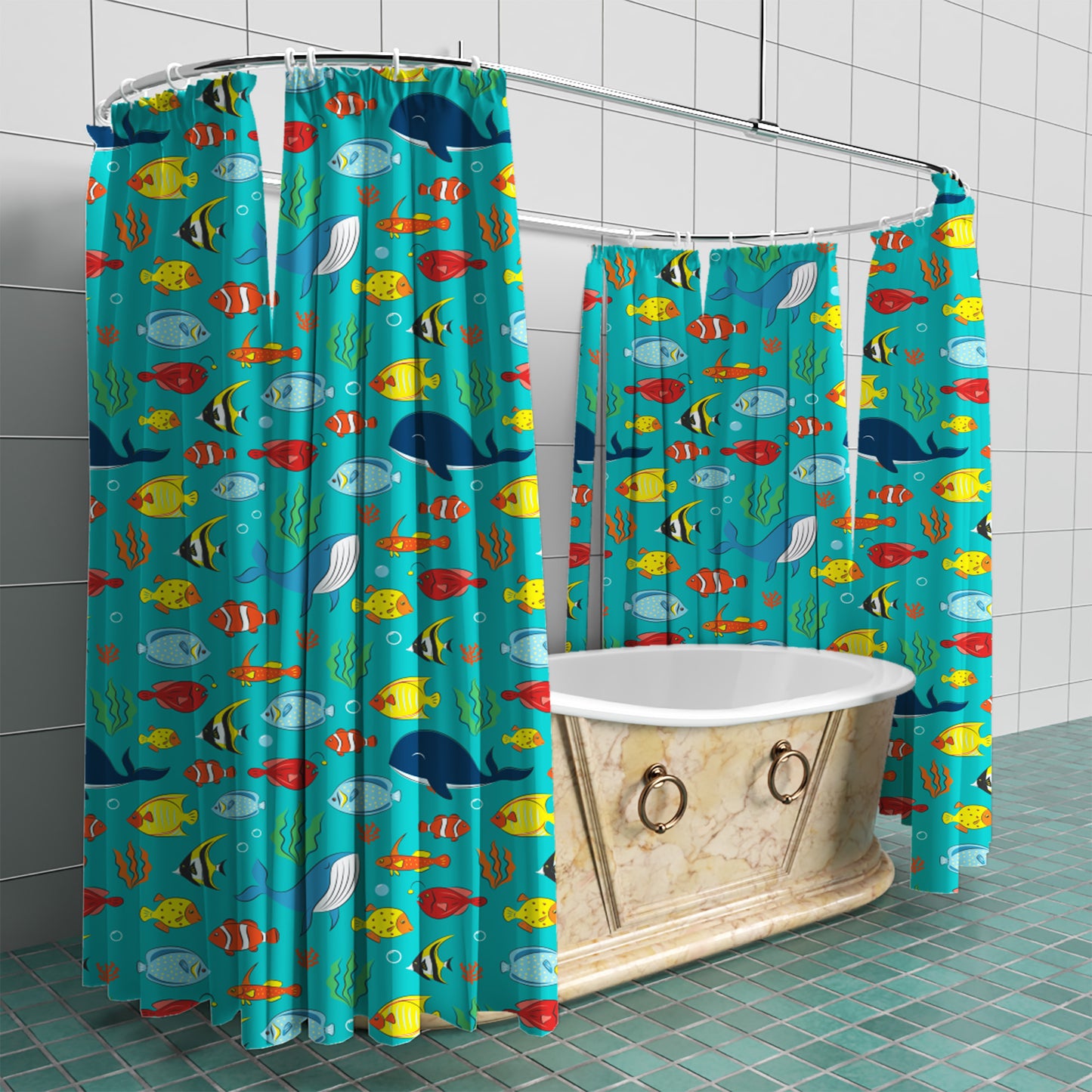 Ocean Animals Fabric Shower Curtain custom full sublimation