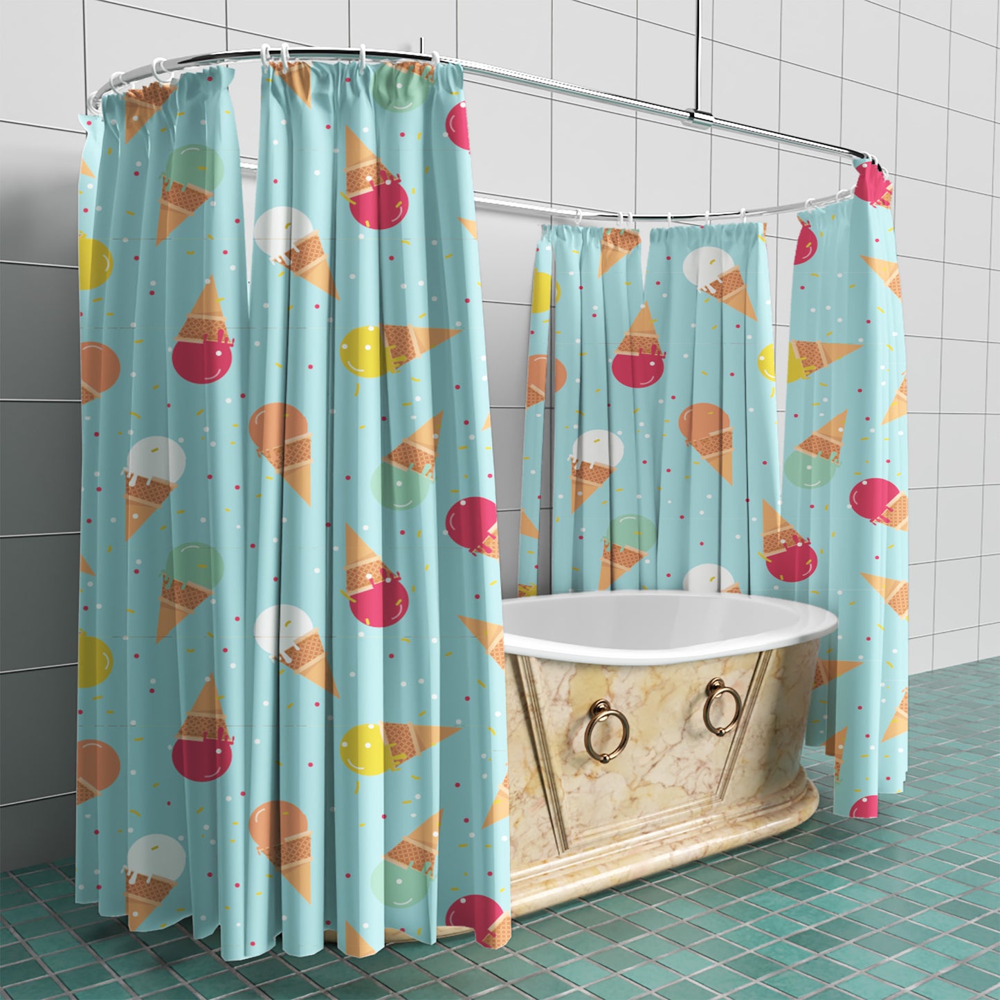 custom Ice Cream Cone Fabric Shower Curtain