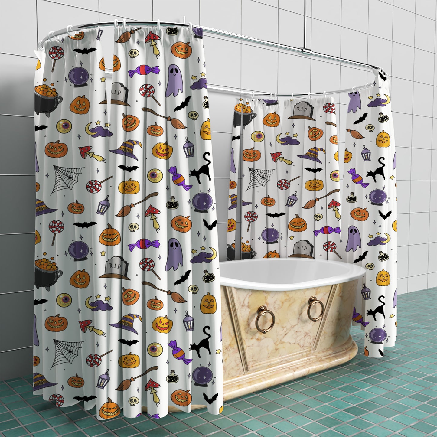 Halloween Decor Fabric Shower Curtain