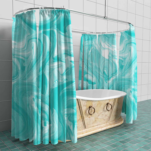 Teal Marble Fabric Shower Curtain custom full sublimation printed
