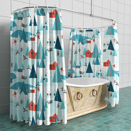 Snow Day Holiday Fabric Shower Curtain