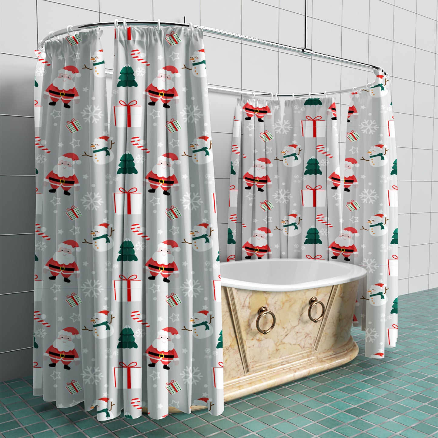 Santa Christmas Fabric Shower Curtain for holidays