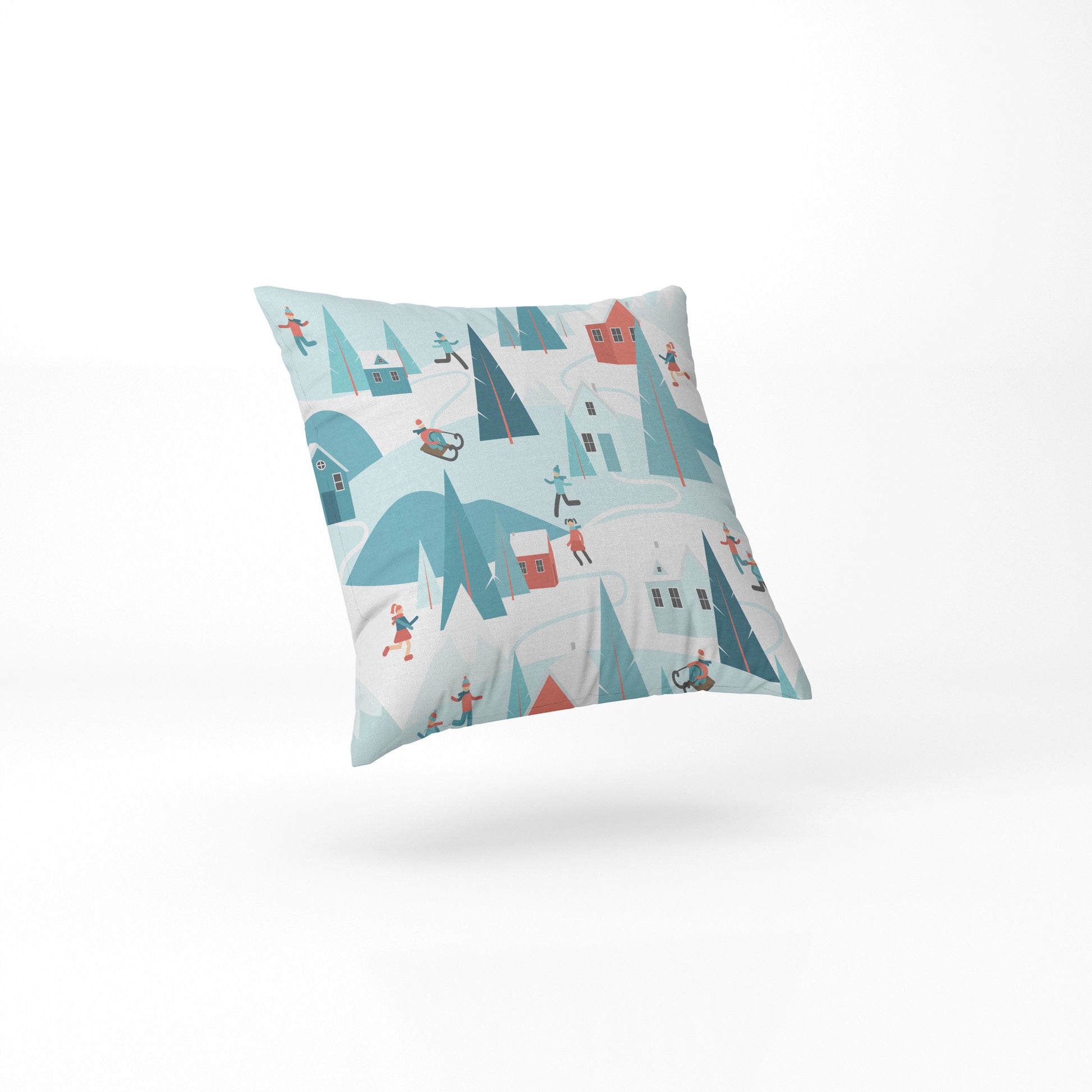 Snow Day Holiday square throw Pillow custom pastel colour 